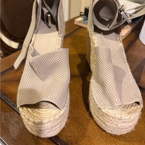 Marc Fisher Taupe Perforated Espadrille Sandals